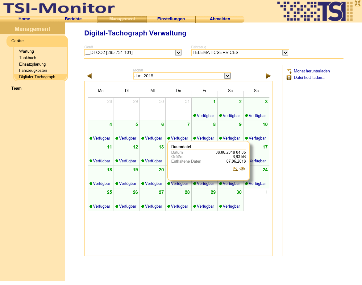 Alle Daten der Tachographen in einer Übersicht